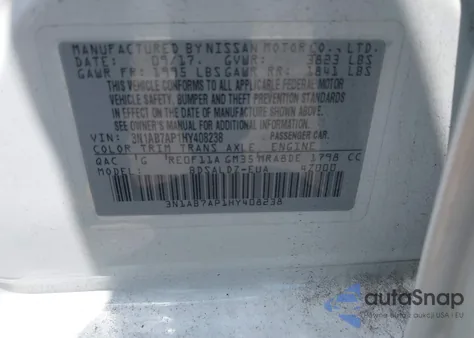 2017 Nissan Sentra Sv z USA, uszkodzony, nr VIN 3N1AB7AP1HY408238